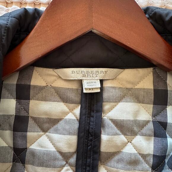 Burberry Brit Black Quilted Trench Coat Button Up Short Jacket Modern British - Picture 7 of 12